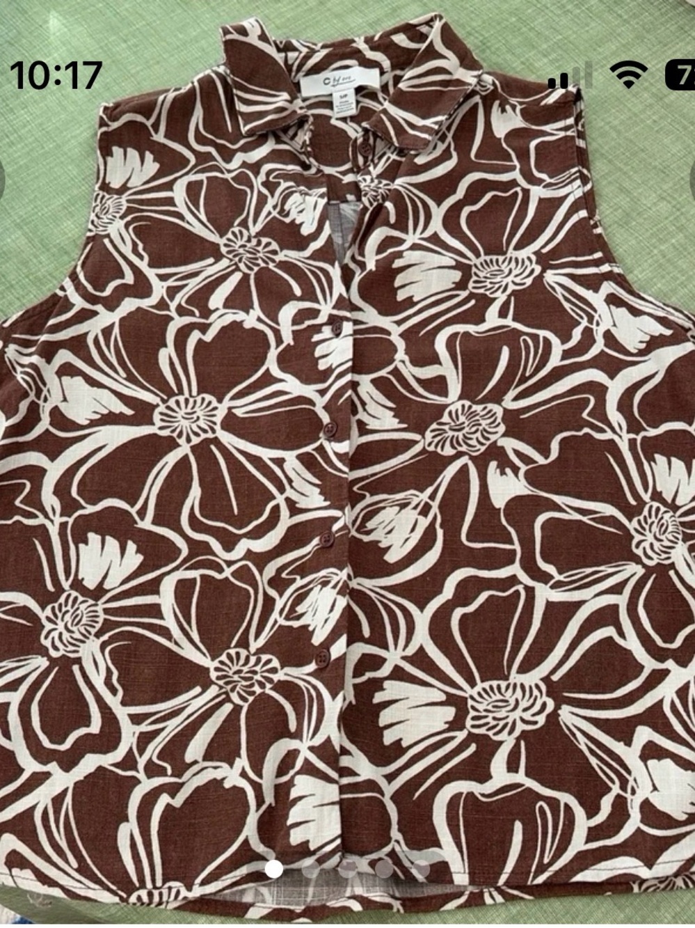 Sleeveless Button-Down Floral Shirt